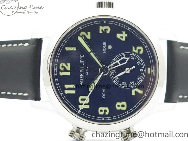 MIROTIME 0404 Practical Calatrava 5524 Pilot Travel Time SS GRF Blue Dial on Black Leather Strap A324 V 7107